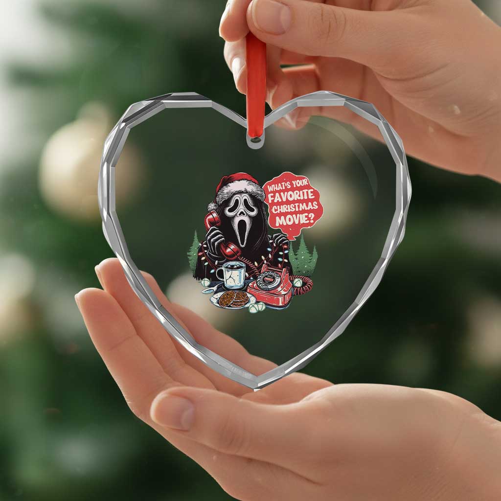 Funny Ghost Christmas Face Heart Crystal Glass Ornament Whats Your Favorite Christmas Movie Spooky Xmas - Wonder Print Shop