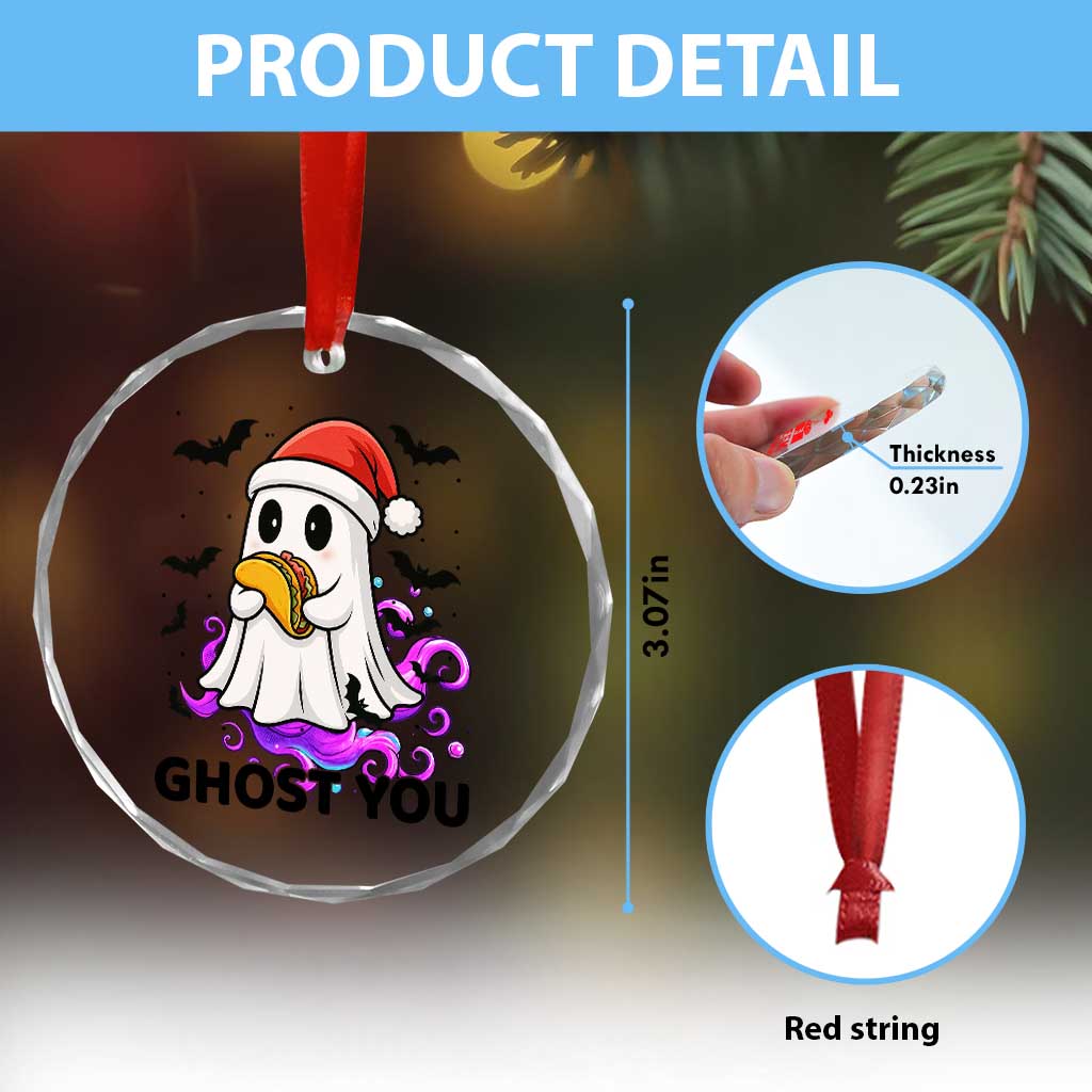 Funny Ghost Halloween Christmas Crystal Glass Ornament Ghost You - Wonder Print Shop