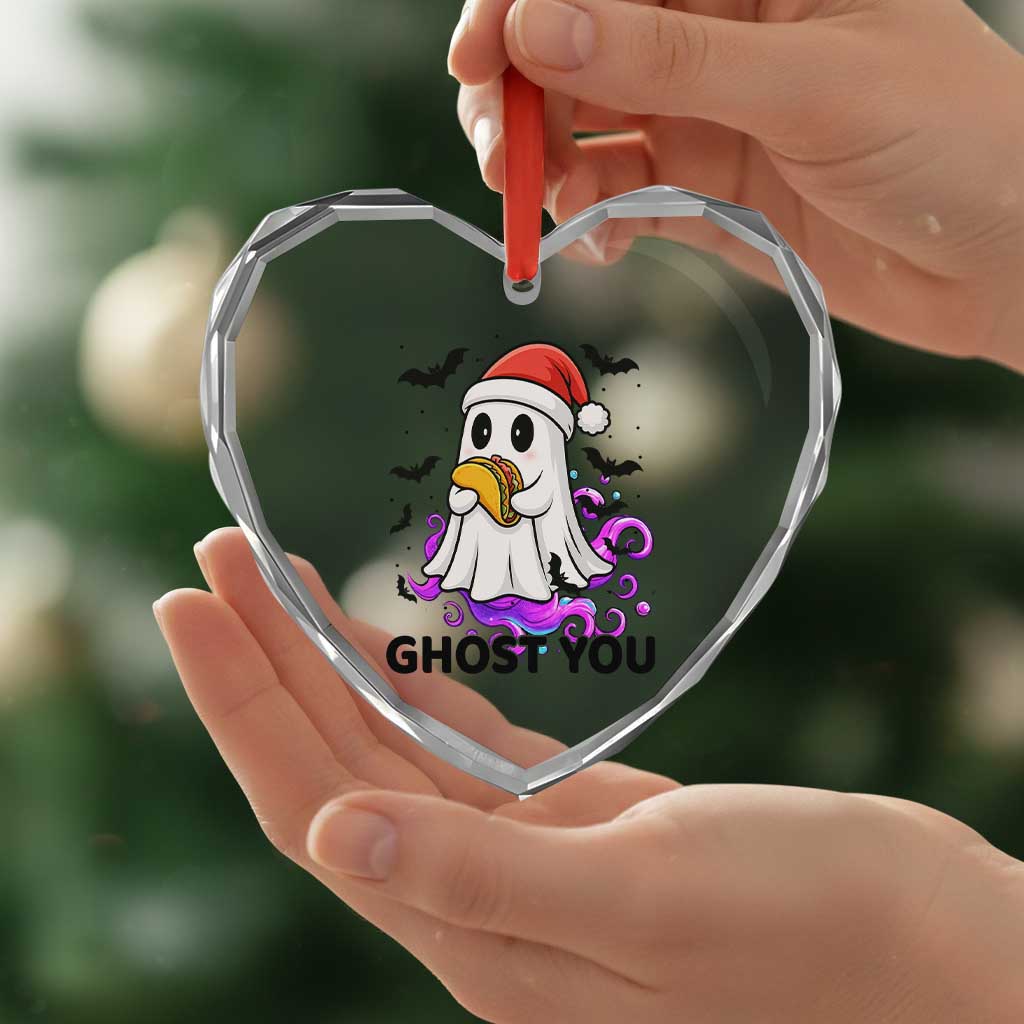 Funny Ghost Halloween Christmas Heart Crystal Glass Ornament Ghost You - Wonder Print Shop