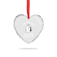 Funny Ghost Halloween Heart Crystal Glass Ornament I Am Too Old For This Sheet - Wonder Print Shop