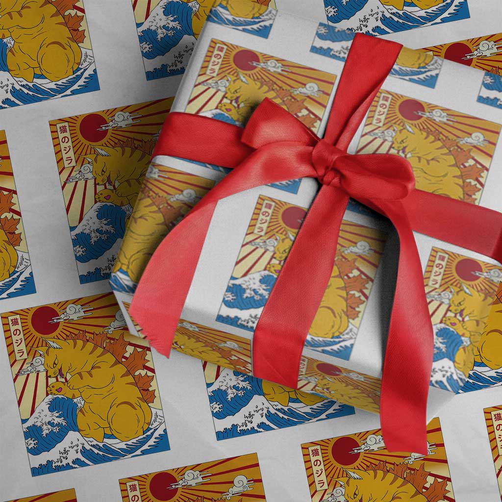 Funny Giant Cat Monster Japanese Anime Kawaii Wrapping Paper Roll Retro Vintage Japan Inspo Graphic