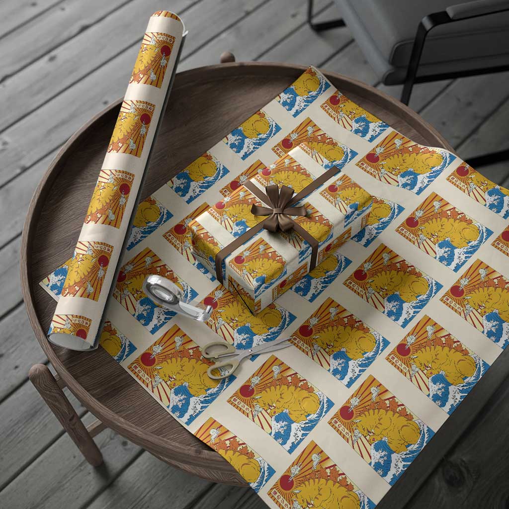 Funny Giant Cat Monster Japanese Anime Kawaii Wrapping Paper Roll Retro Vintage Japan Inspo Graphic