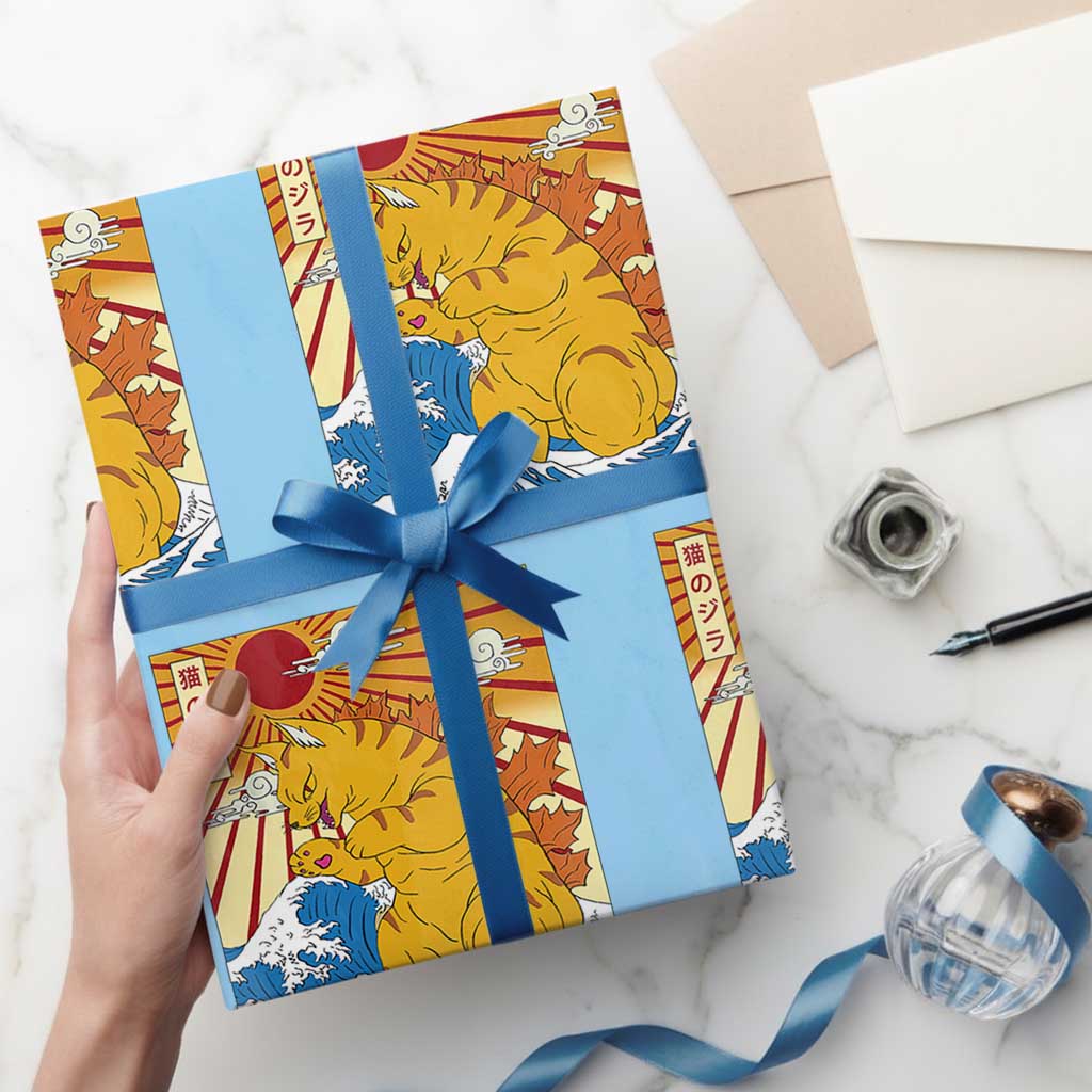 Funny Giant Cat Monster Japanese Anime Kawaii Wrapping Paper Roll Retro Vintage Japan Inspo Graphic