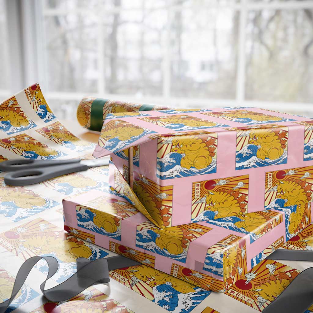 Funny Giant Cat Monster Japanese Anime Kawaii Wrapping Paper Roll Retro Vintage Japan Inspo Graphic