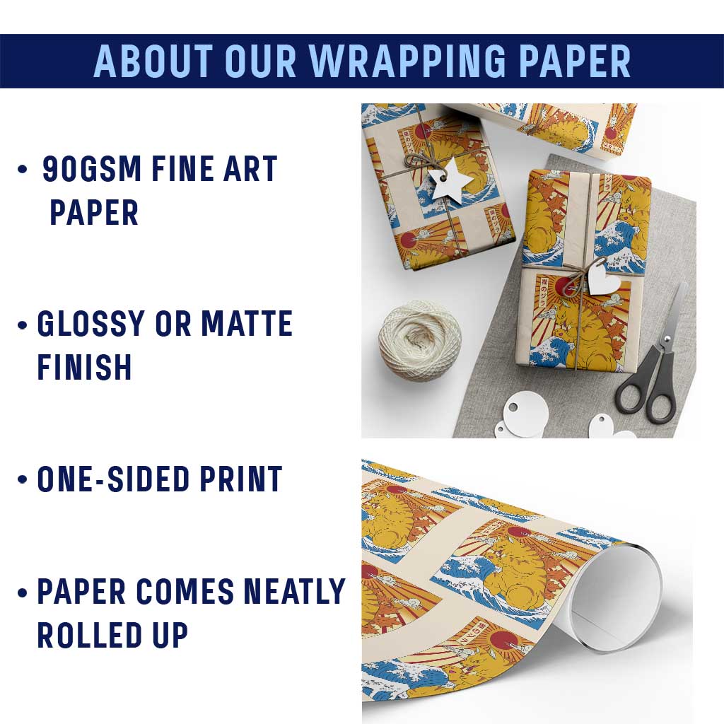 Funny Giant Cat Monster Japanese Anime Kawaii Wrapping Paper Roll Retro Vintage Japan Inspo Graphic