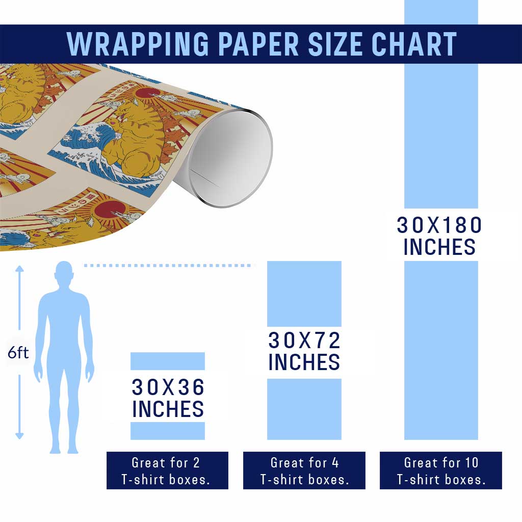 Funny Giant Cat Monster Japanese Anime Kawaii Wrapping Paper Roll Retro Vintage Japan Inspo Graphic
