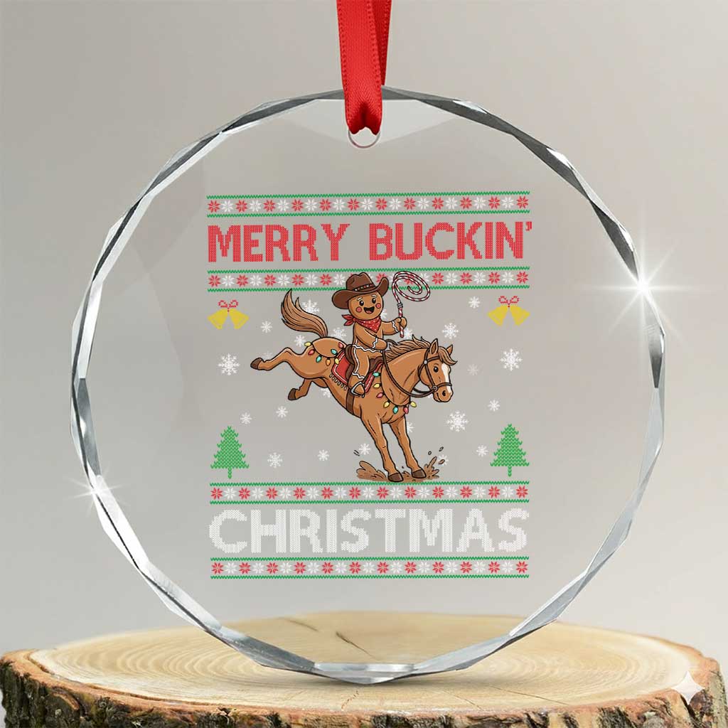 Funny Gingerbread Man Horse Rider Crystal Glass Ornament Merry Buckin Christmas Gift - Wonder Print Shop