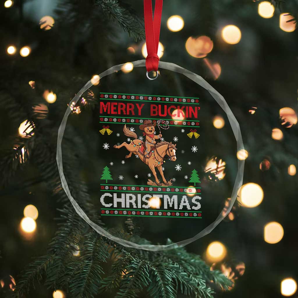 Funny Gingerbread Man Horse Rider Crystal Glass Ornament Merry Buckin Christmas Gift - Wonder Print Shop