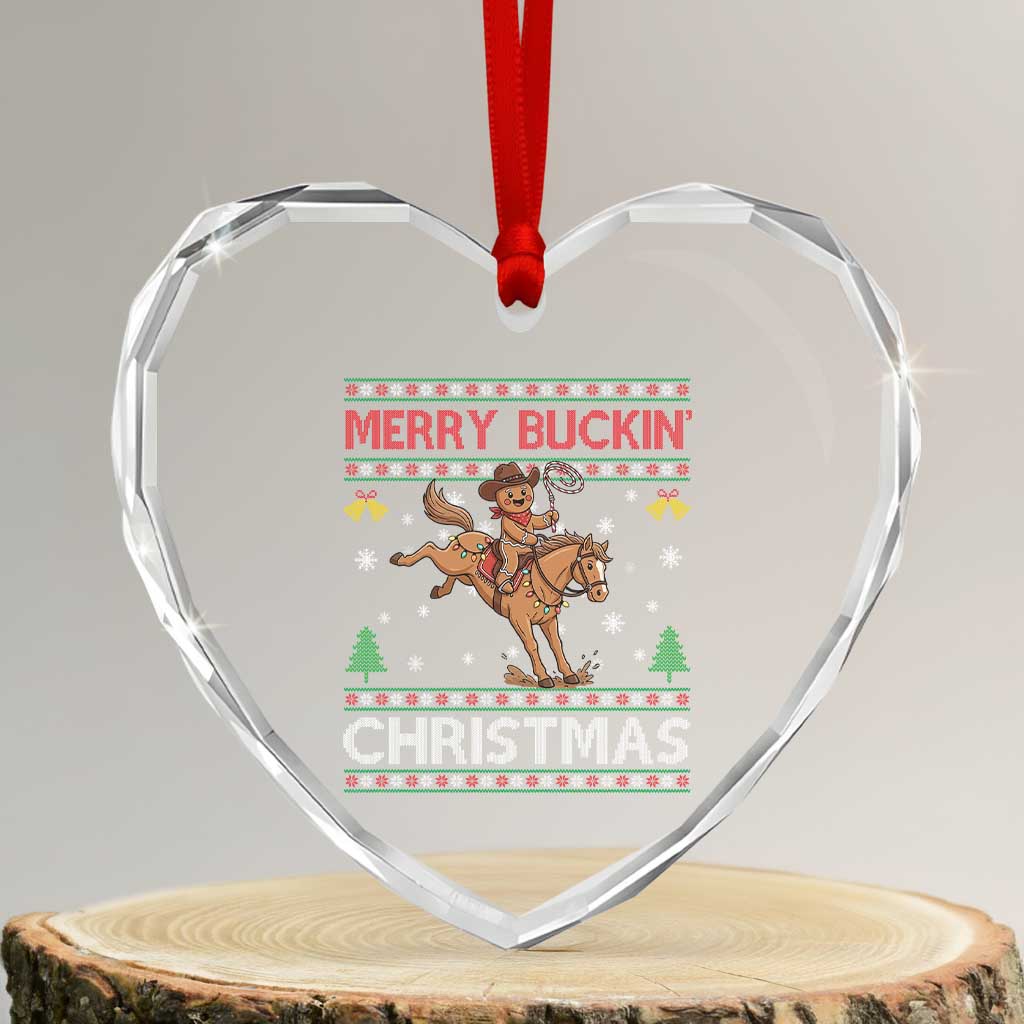Funny Gingerbread Man Horse Rider Heart Crystal Glass Ornament Merry Buckin Christmas Gift - Wonder Print Shop