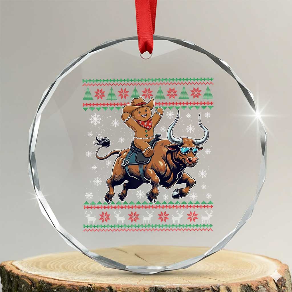 Funny Gingerbread Man Riding Bull Crystal Glass Ornament Cowboy Western Rodeo Christmas Gift - Wonder Print Shop