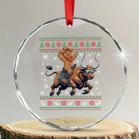 Funny Gingerbread Man Riding Bull Crystal Glass Ornament Cowboy Western Rodeo Christmas Gift - Wonder Print Shop