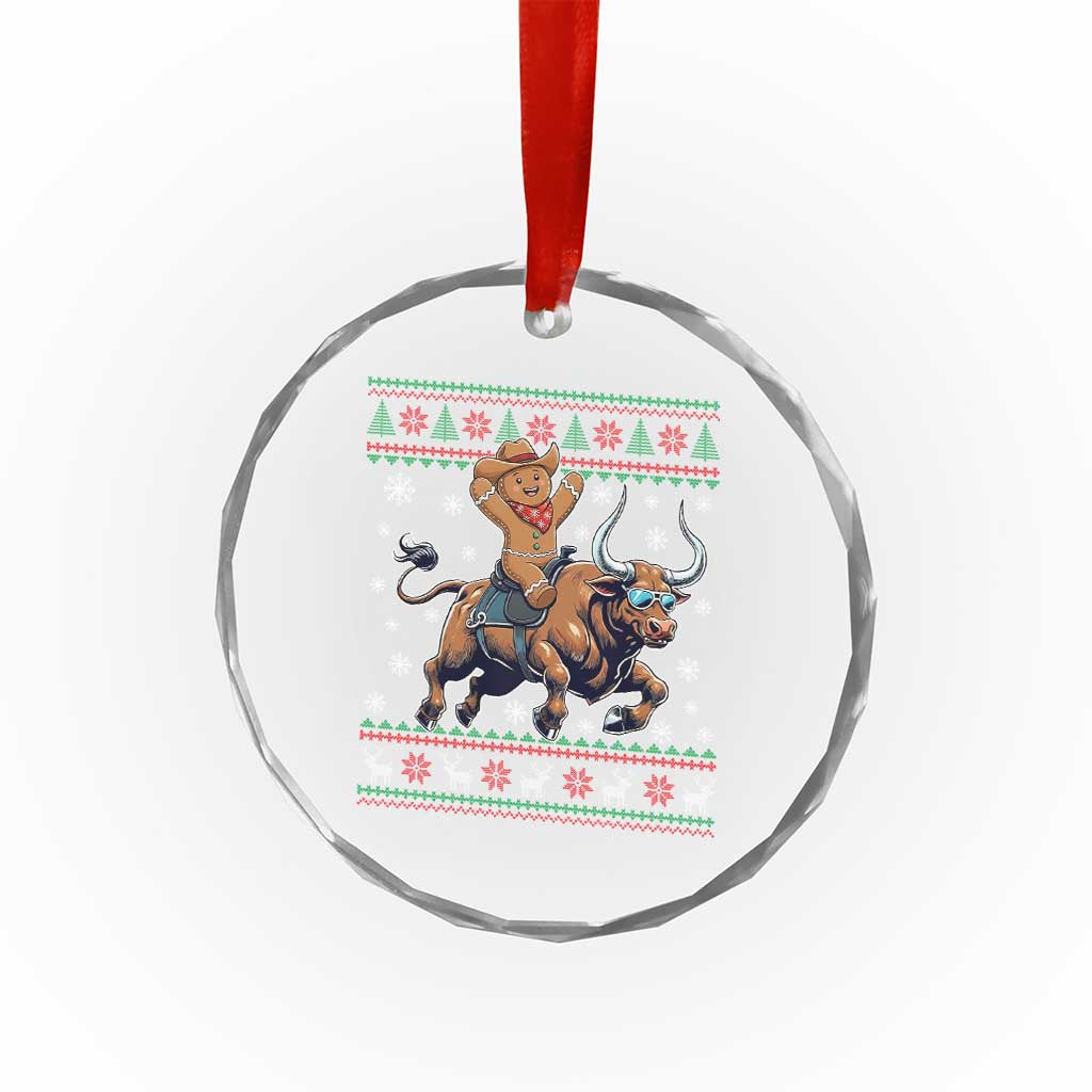 Funny Gingerbread Man Riding Bull Crystal Glass Ornament Cowboy Western Rodeo Christmas Gift - Wonder Print Shop