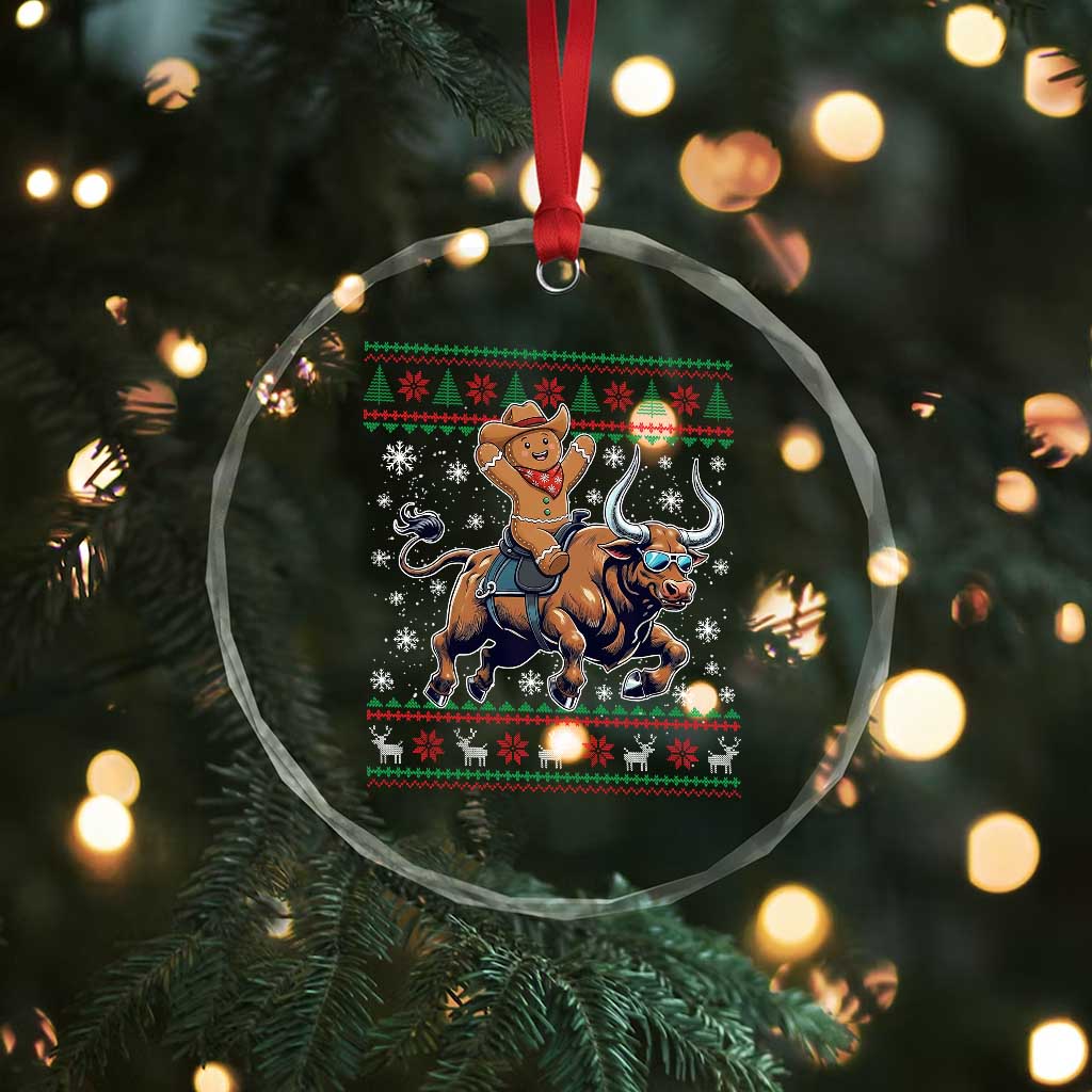 Funny Gingerbread Man Riding Bull Crystal Glass Ornament Cowboy Western Rodeo Christmas Gift - Wonder Print Shop