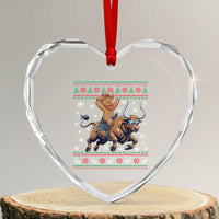 Funny Gingerbread Man Riding Bull Heart Crystal Glass Ornament Cowboy Western Rodeo Christmas Gift - Wonder Print Shop