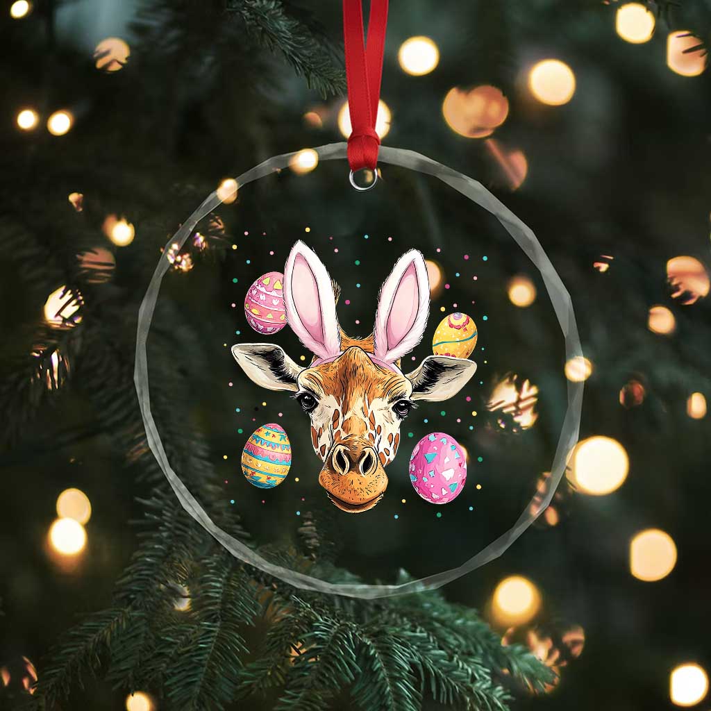 Funny Giraffe Bunny Crystal Glass Ornament Happy Easter Day Sunday - Wonder Print Shop
