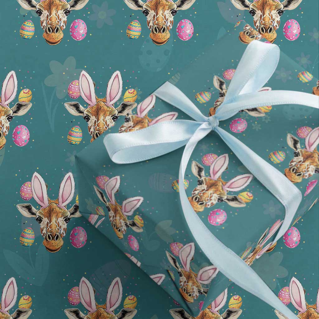 Funny Giraffe Bunny Wrapping Paper Roll Happy Easter Day Sunday