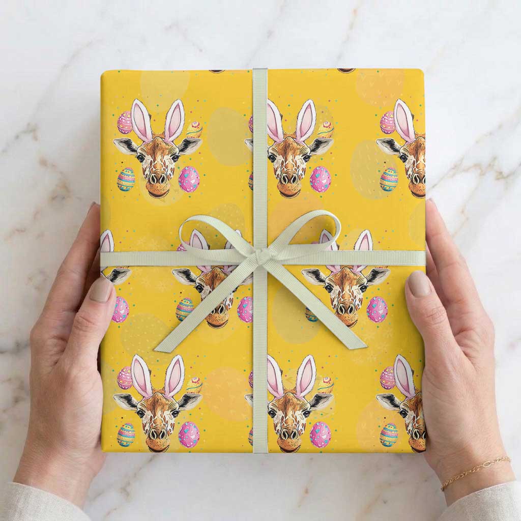 Funny Giraffe Bunny Wrapping Paper Roll Happy Easter Day Sunday