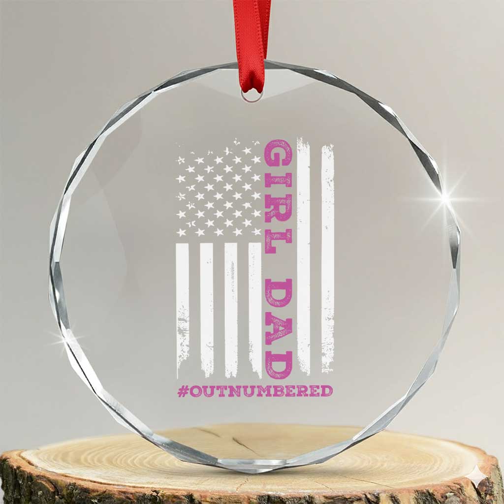 Funny Girl Dad Outnumbered Crystal Glass Ornament Vintage American Flag Father's Day