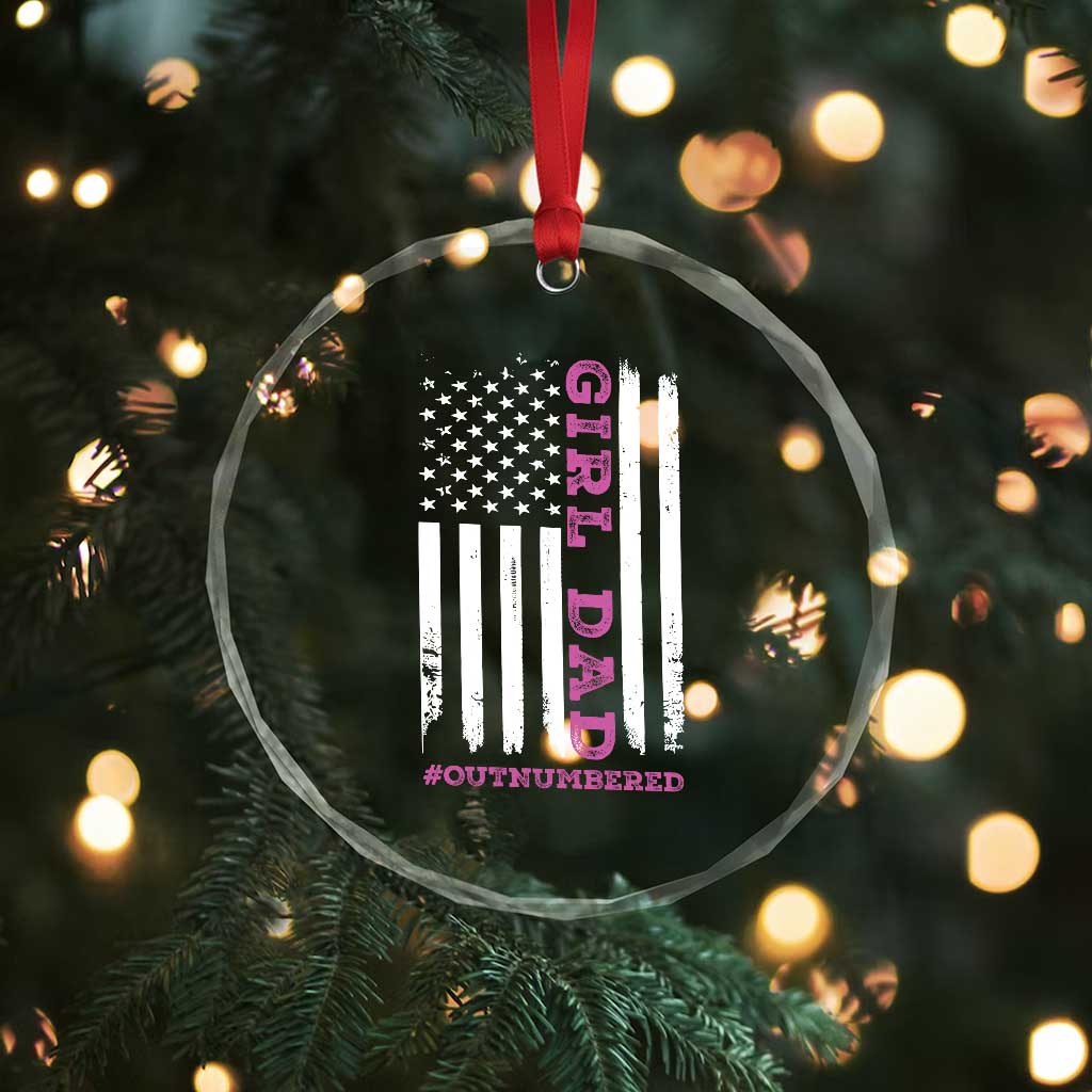 Funny Girl Dad Outnumbered Crystal Glass Ornament Vintage American Flag Father's Day