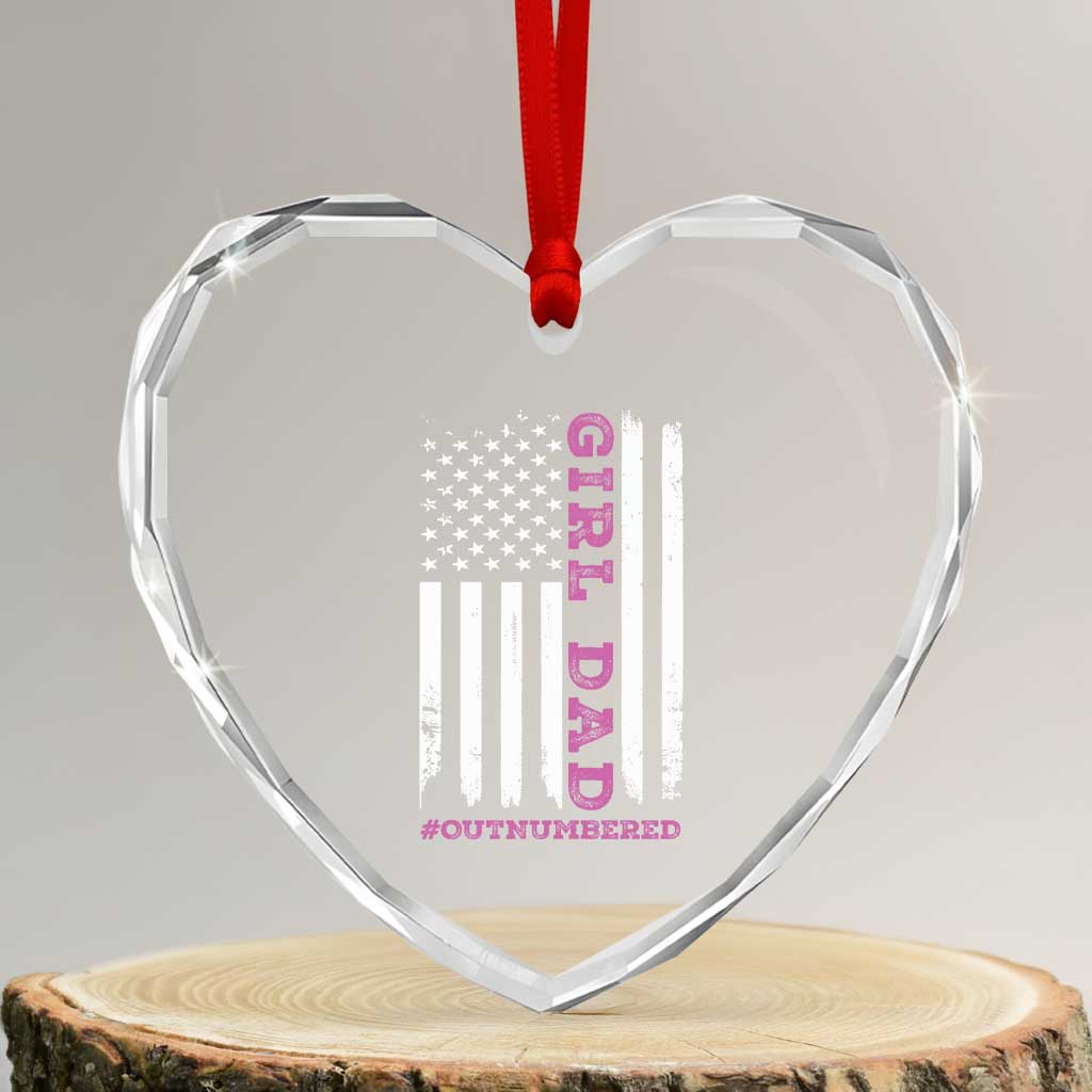 Funny Girl Dad Outnumbered Heart Crystal Glass Ornament Vintage American Flag Father's Day