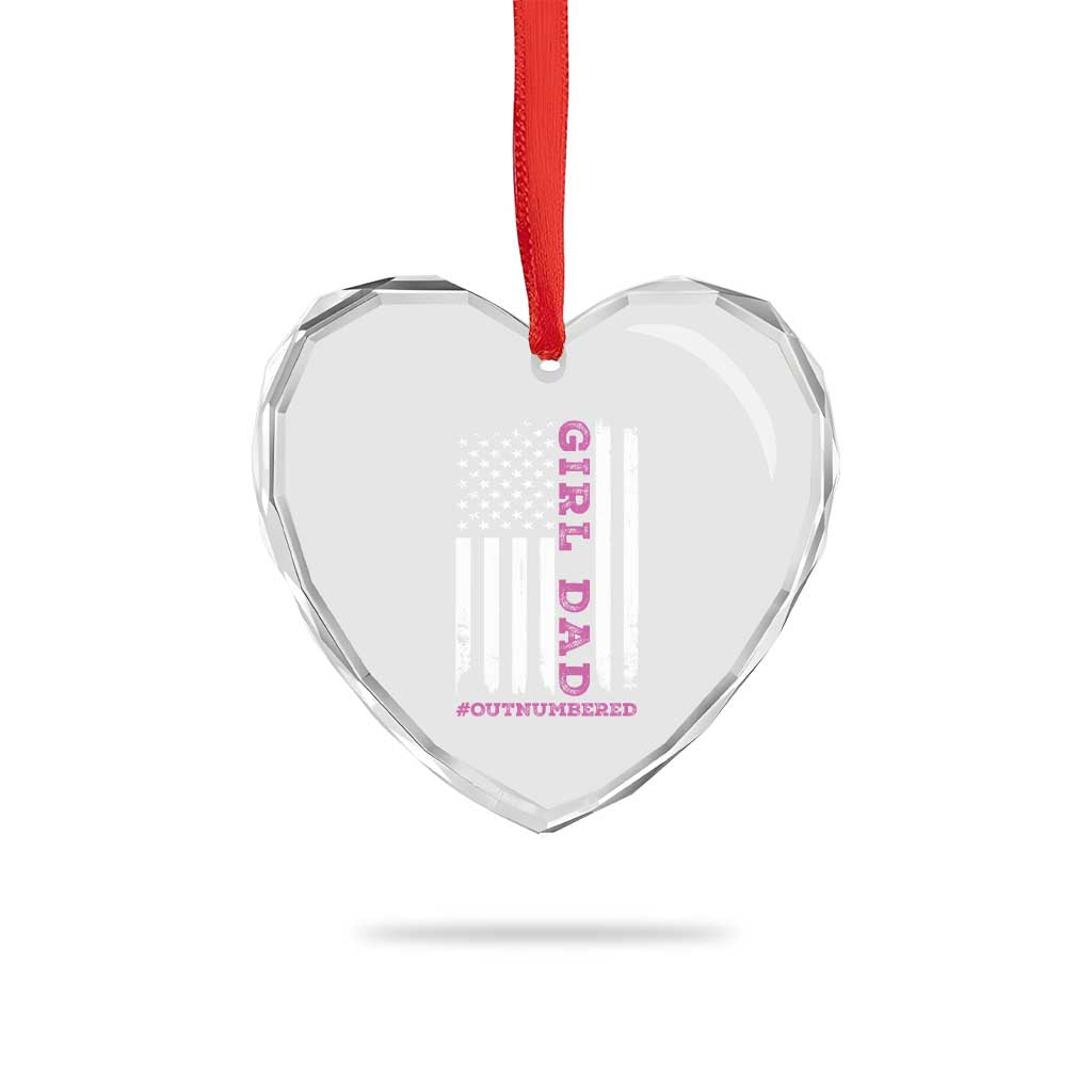 Funny Girl Dad Outnumbered Heart Crystal Glass Ornament Vintage American Flag Father's Day