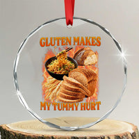 Funny Gluten Free Crystal Glass Ornament Gluten Makes My Tummy Hurt Vintage Bootleg Graphic