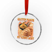 Funny Gluten Free Crystal Glass Ornament Gluten Makes My Tummy Hurt Vintage Bootleg Graphic