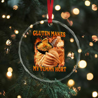 Funny Gluten Free Crystal Glass Ornament Gluten Makes My Tummy Hurt Vintage Bootleg Graphic