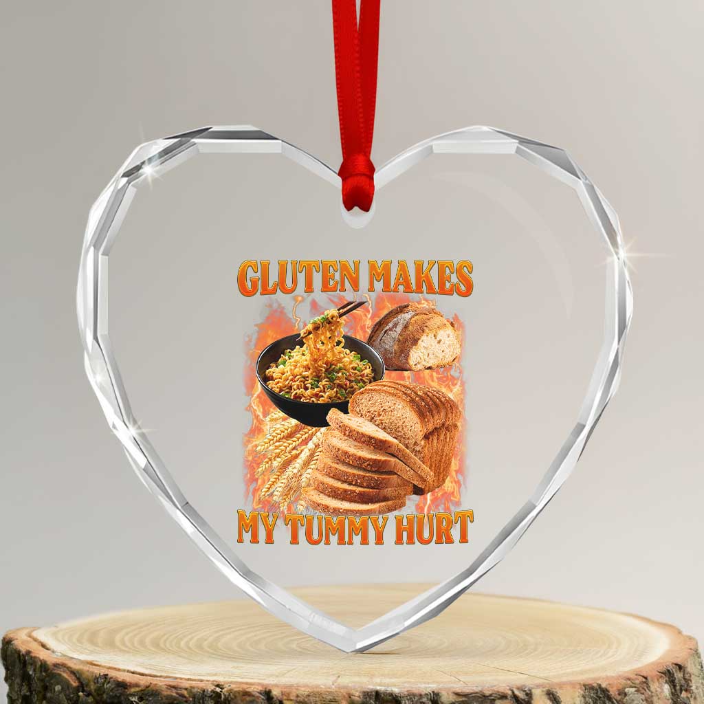 Funny Gluten Free Heart Crystal Glass Ornament Gluten Makes My Tummy Hurt Vintage Bootleg Graphic