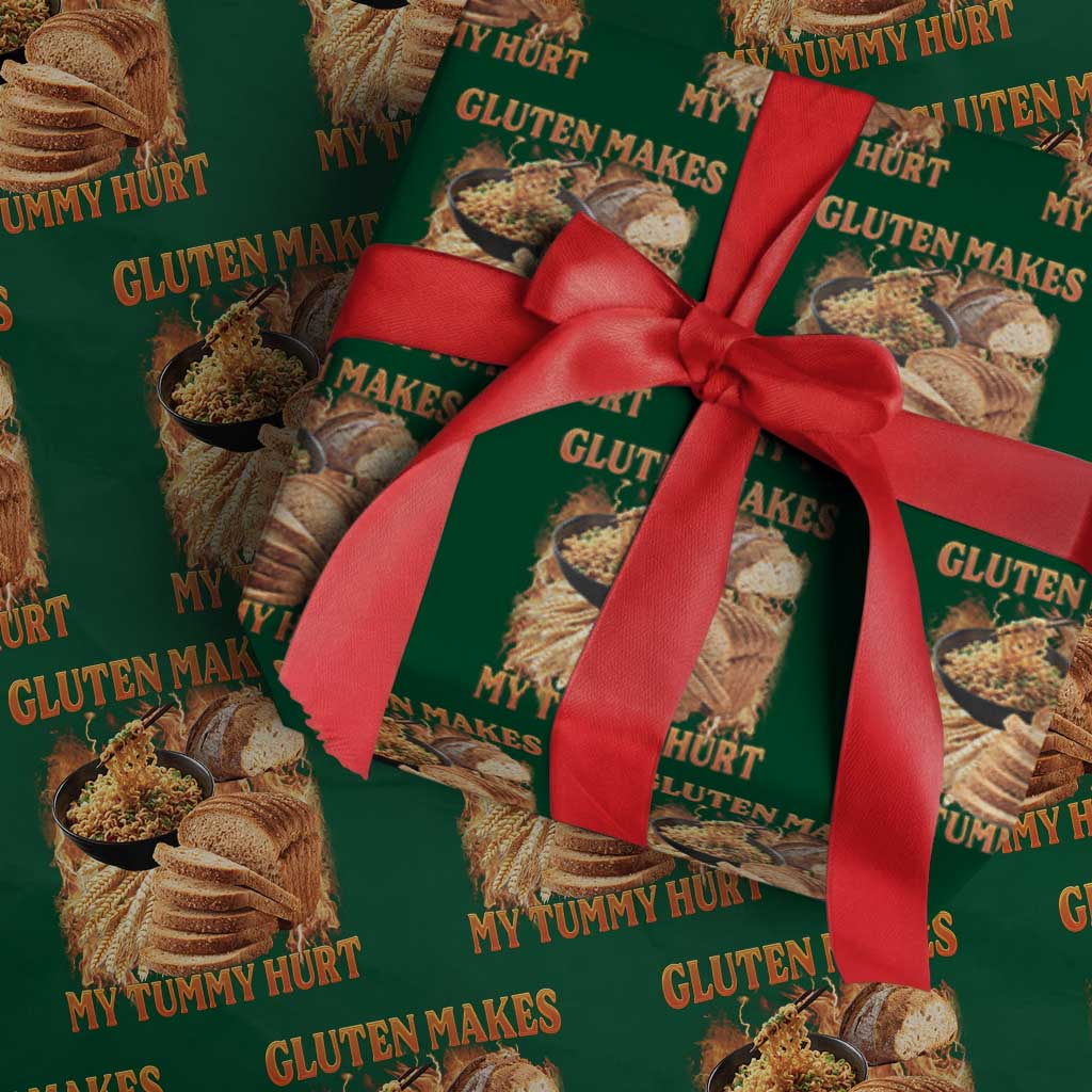Funny Gluten Free Wrapping Paper Roll Gluten Makes My Tummy Hurt Vintage Bootleg Graphic