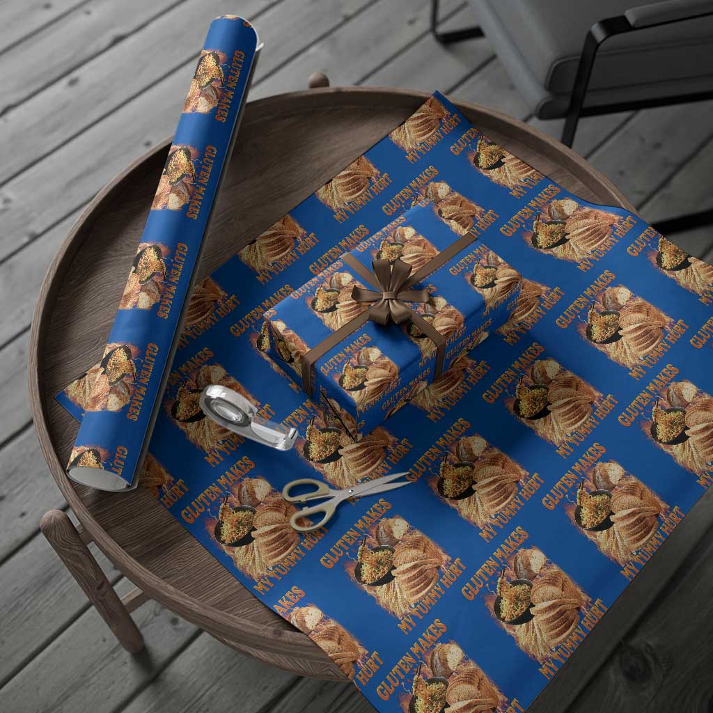 Funny Gluten Free Wrapping Paper Roll Gluten Makes My Tummy Hurt Vintage Bootleg Graphic