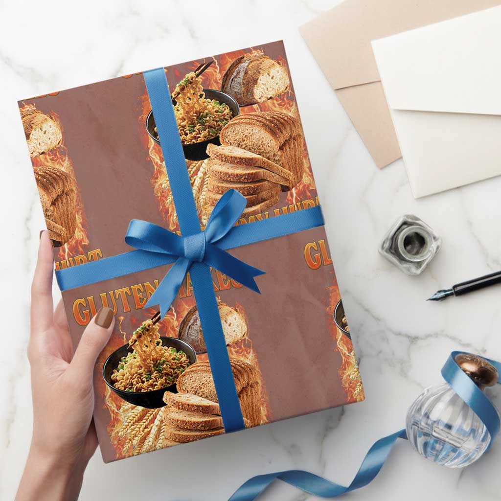Funny Gluten Free Wrapping Paper Roll Gluten Makes My Tummy Hurt Vintage Bootleg Graphic