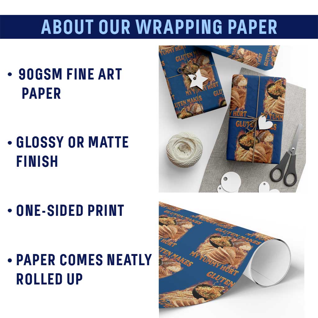 Funny Gluten Free Wrapping Paper Roll Gluten Makes My Tummy Hurt Vintage Bootleg Graphic