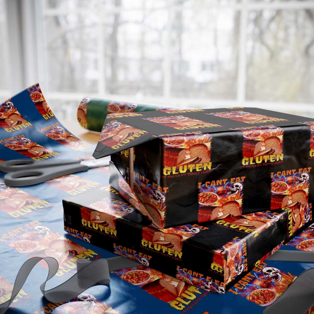 Funny Gluten Intolerance Wrapping Paper Roll I Can't Eat Gluten It Makes My Tummy Hurt Skeleton Meme - Wonder Print Shop