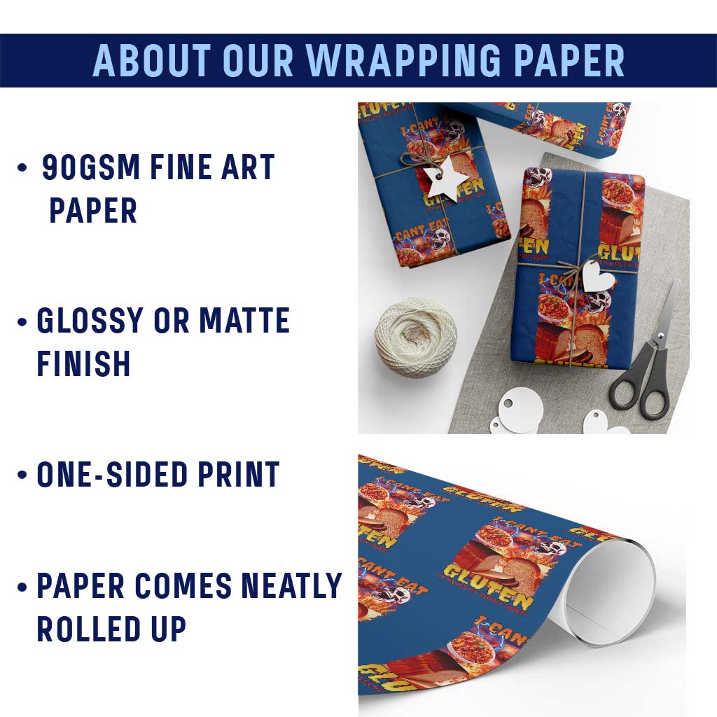 Funny Gluten Intolerance Wrapping Paper Roll I Can't Eat Gluten It Makes My Tummy Hurt Skeleton Meme - Wonder Print Shop