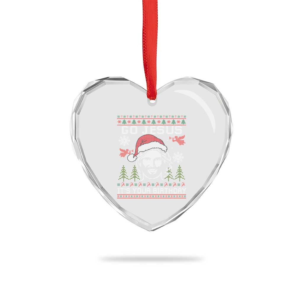 Funny Go Jesus It Is Your Birthday Heart Crystal Glass Ornament Christian Christmas Party - Wonder Print Shop
