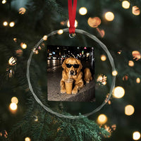 Funny Golden Retriever Iced Coffee Crystal Glass Ornament Grunge Silly Meme Graphic Funny Dog Lover