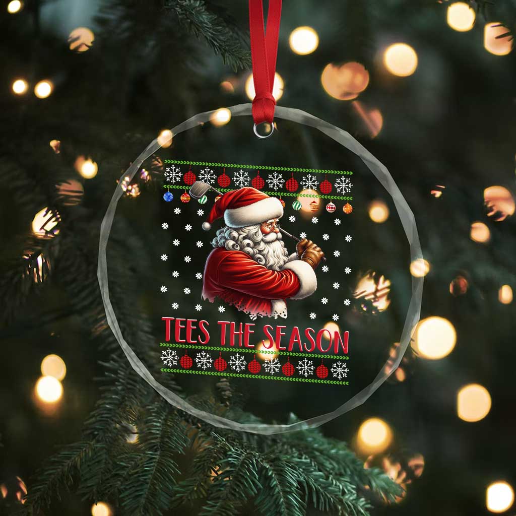Funny Golf Holiday Gift Crystal Glass Ornament Tees The Season Ugly Sweater - Wonder Print Shop