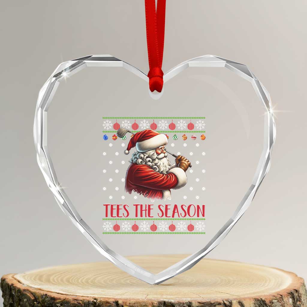 Funny Golf Holiday Gift Heart Crystal Glass Ornament Tees The Season Ugly Sweater - Wonder Print Shop