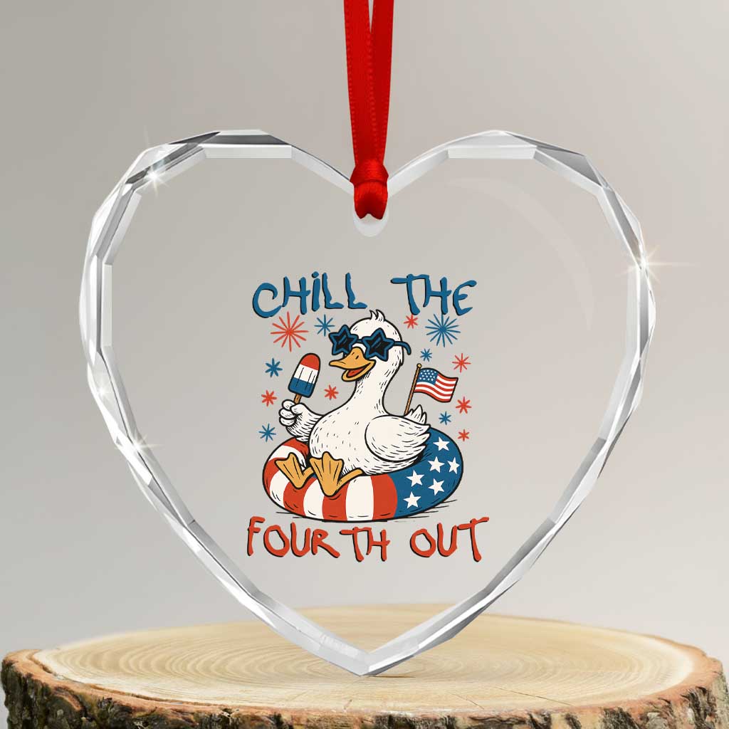 Funny Goose 4th of July Heart Crystal Glass Ornament Chill the Fourth Out Patriotic Humor with Summer Vibes - Wonder Print Shop