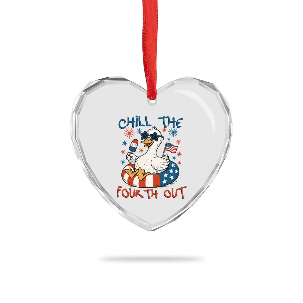 Funny Goose 4th of July Heart Crystal Glass Ornament Chill the Fourth Out Patriotic Humor with Summer Vibes - Wonder Print Shop