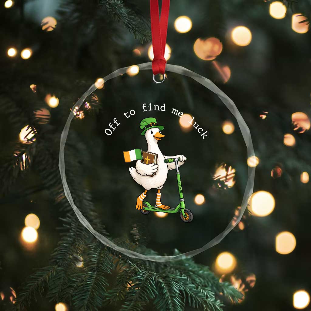 Funny Goose Christian St Patricks Day Crystal Glass Ornament Off To Find Me Lucky