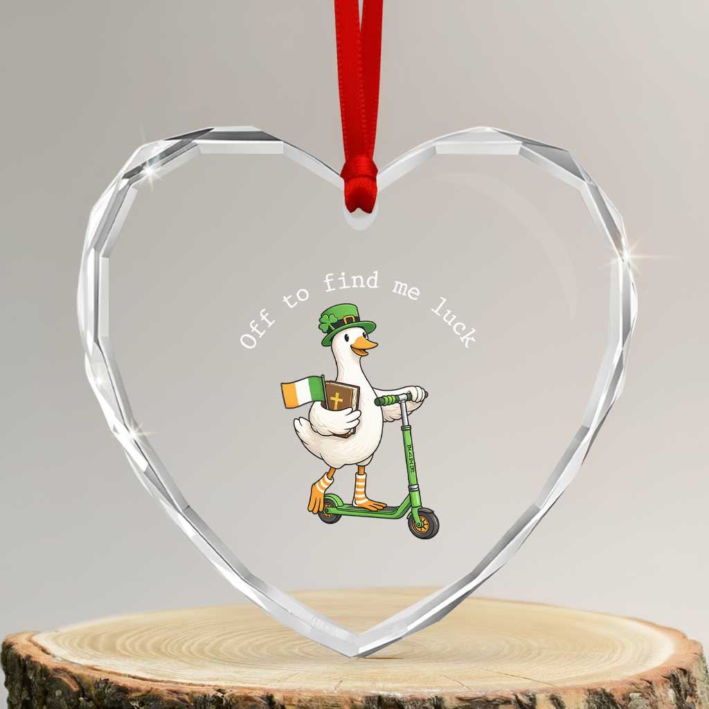 Funny Goose Christian St Patricks Day Heart Crystal Glass Ornament Off To Find Me Lucky