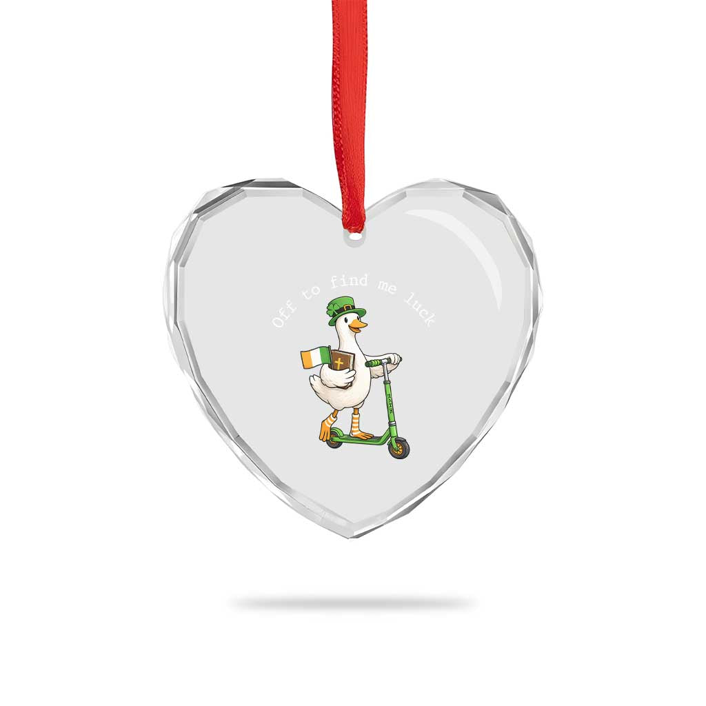 Funny Goose Christian St Patricks Day Heart Crystal Glass Ornament Off To Find Me Lucky
