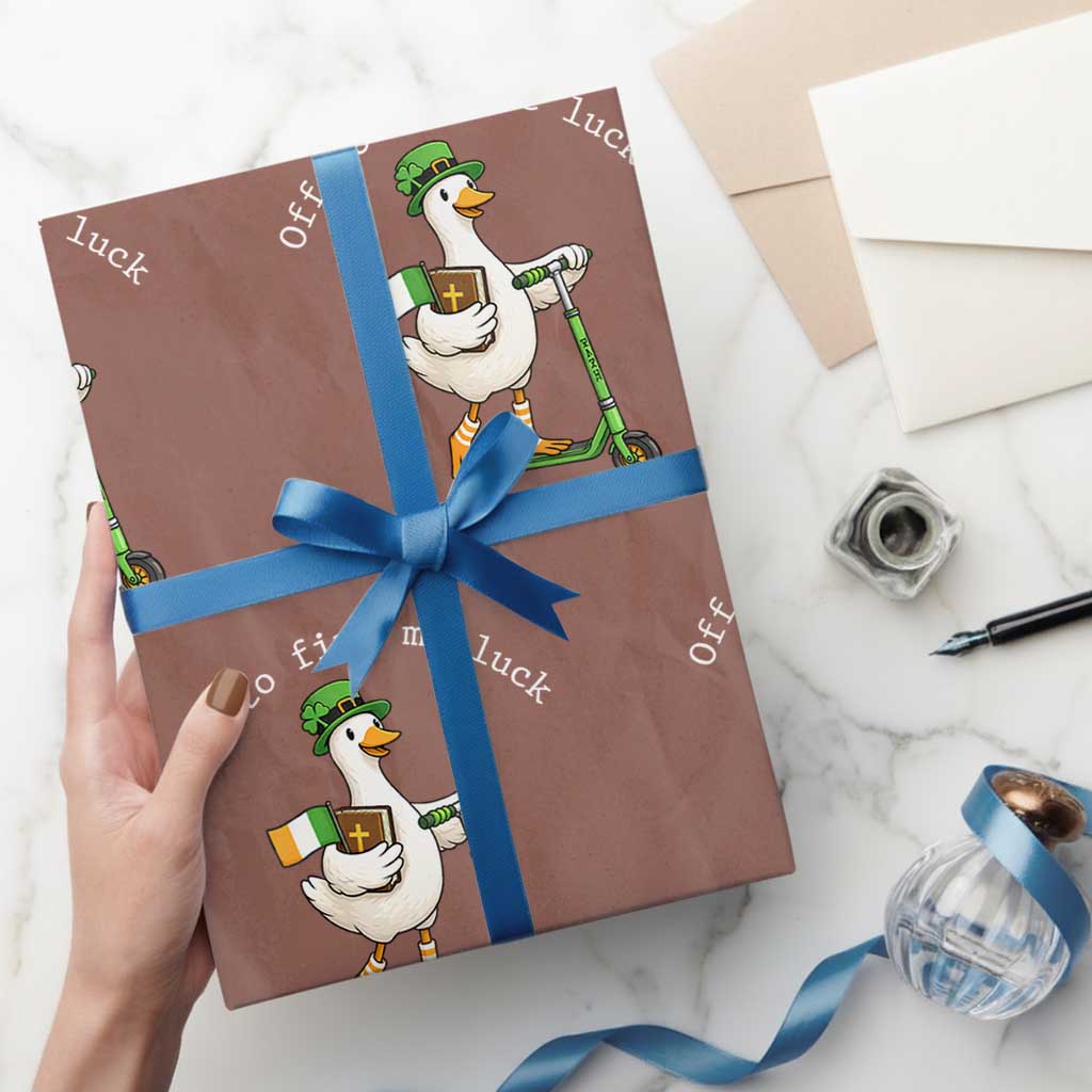 Funny Goose Christian St Patricks Day Wrapping Paper Roll Off To Find Me Lucky