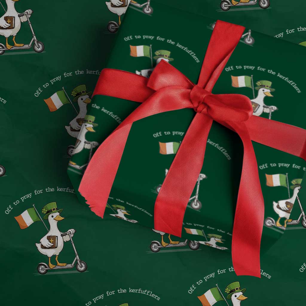Funny Goose Christian St Patrick's Day Wrapping Paper Roll Off To Pray For The Kerfufflers
