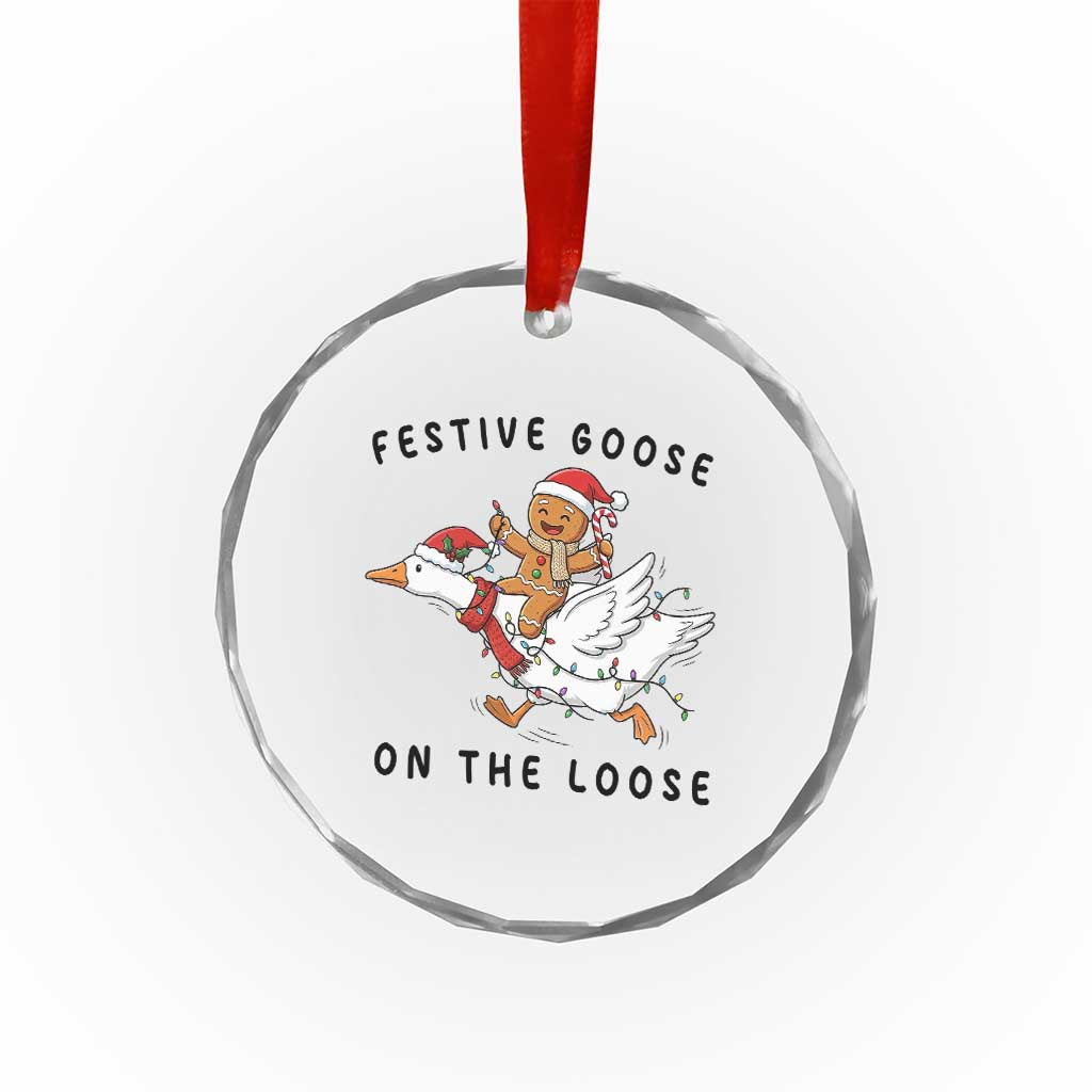 Funny Goose Christmas Crystal Glass Ornament Festive Goose On The Loose Xmas - Wonder Print Shop
