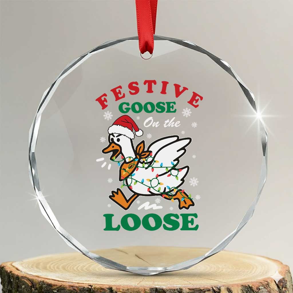 Funny Goose Christmas Crystal Glass Ornament Festive Goose On The Loose Xmas Holiday - Wonder Print Shop