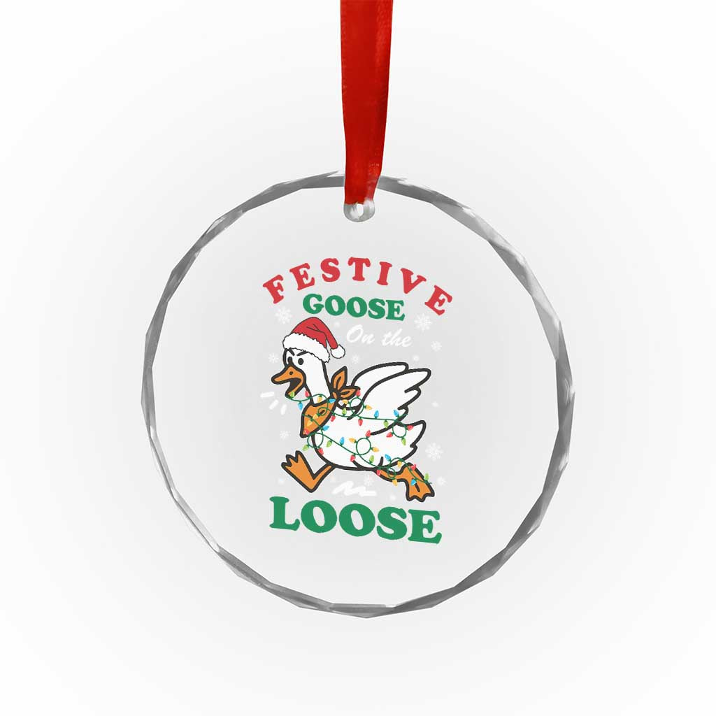 Funny Goose Christmas Crystal Glass Ornament Festive Goose On The Loose Xmas Holiday - Wonder Print Shop
