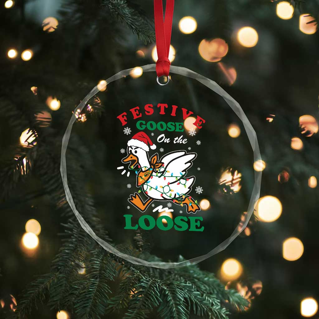 Funny Goose Christmas Crystal Glass Ornament Festive Goose On The Loose Xmas Holiday - Wonder Print Shop